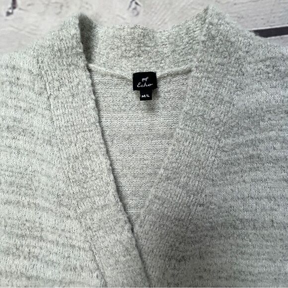 ECHO light gray wool blend warm textured open front cardigan vest, size M / L - Picture 5 of 12